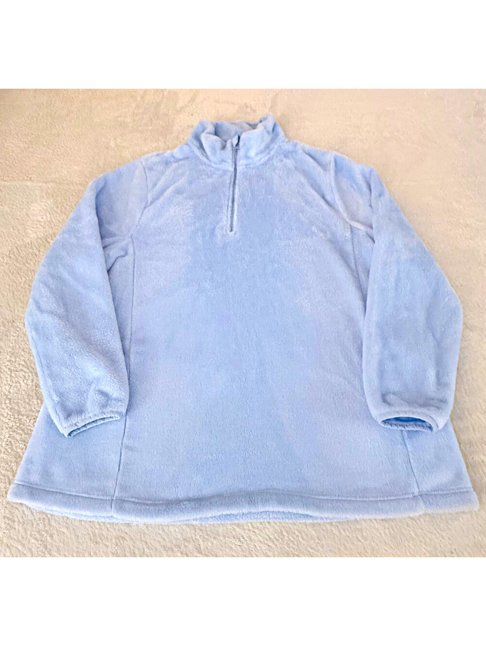 Lands’ End Women’s 1X Light Blue Fleece Quarter Zip Pullover Jacket